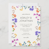 シンプルアイボリー白のタイムレス野結婚花 招待状 (正面)