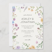 シンプルアイボリー白のタイムレス野結婚花 招待状 (正面)