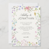 シンプルアイボリー白のタイムレス野結婚花 招待状 (正面)