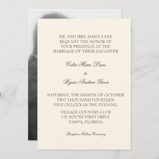 シンプルアイボリー結婚式招待状 招待状 (正面/裏面)