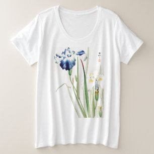 シンプルアイリス日本のウッドブロックプリントTシャツ プラスサイズTシャツ