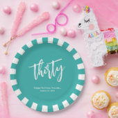 シンプルアクアとホワイト30歳の誕生日パーティー ペーパープレート (パーティー)