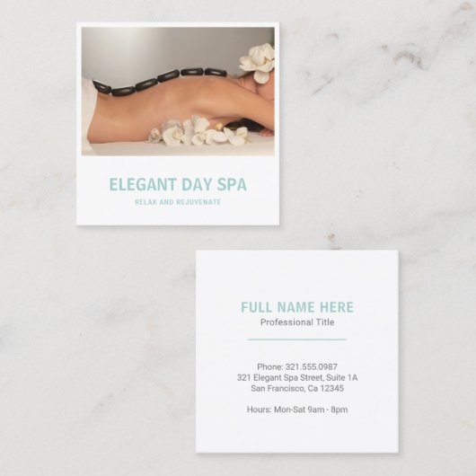 シンプルアクアエレガントスパモダン スクエア名刺 (正面/裏面)