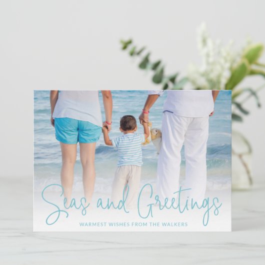 シンプルアクアビーチフォトクリエレガントスマス シーズンカード (スタンド正面)