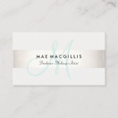 シンプルアクアフェイクモノグラムモダンシルバーストライプの 名刺 (正面)