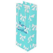 シンプルアクアブルーとホワイトボウパターン抱き枕 ワインギフトバッグ (正面アングル)