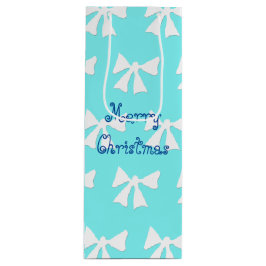 シンプルアクアブルーとホワイトボウパターン抱き枕 ワインギフトバッグ