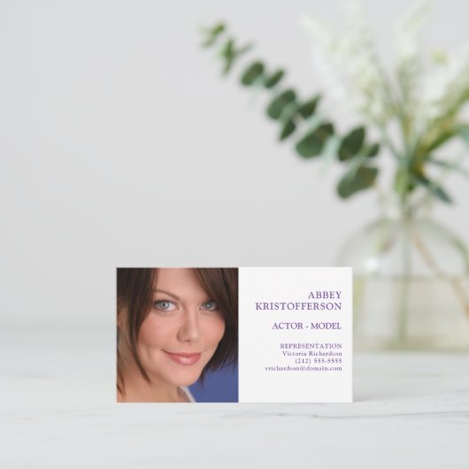 シンプルアクターのカラーヘッドショットパープル 名刺 (スタンド正面)