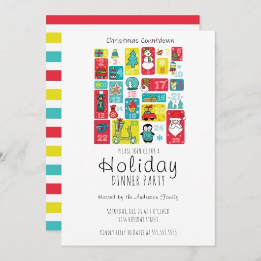 シンプルアドベンダメントカレンダホリデーディナーパーティー 招待状 (正面/裏面)