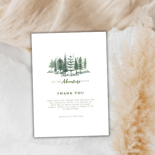 シンプルアドベンチャー素朴開始の森の赤ちゃんシャワー サンキューカード