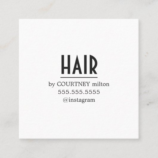 シンプルアポイントメントエレガント白黒ヘアサロン スクエア名刺 (正面)
