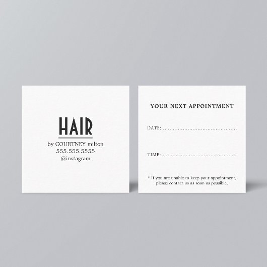 シンプルアポイントメントエレガント白黒ヘアサロン スクエア名刺