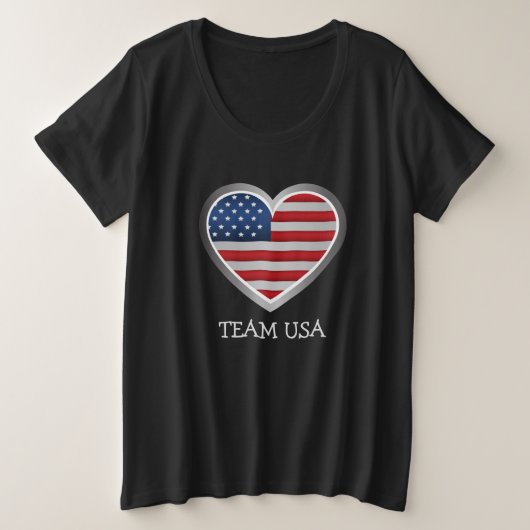 シンプルアメリカモダンファン応援USA国旗のチーム名 プラスサイズTシャツ (デザイン正面)