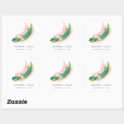 シンプルアモダンル絵を描ストローク結婚式の引き出物 スクエアシール (シート)