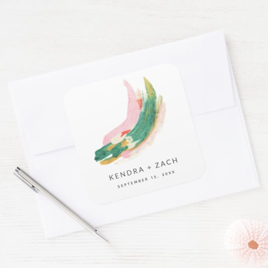 シンプルアモダンル絵を描ストローク結婚式の引き出物 スクエアシール (封筒)