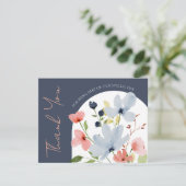 シンプルアルチブルーとピンクのフローラ結婚ズ サンキューカード (スタンド正面)