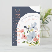 シンプルアルチブルーとピンクのフローラ結婚ズ 招待状 (スタンド正面)