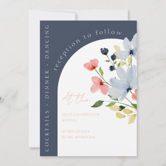 シンプルアルチブルーとピンクのフローラ結婚ズ 招待状 (裏面)