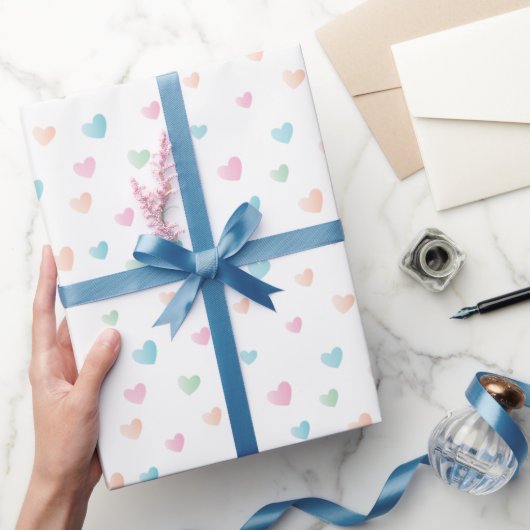 シンプルアンドスイートビューティフルパステルハート ラッピングペーパー (ギフト)