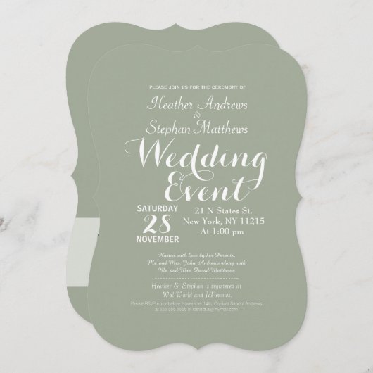 シンプルアンドセージエレガントグリーン白黒モノグラム 招待状 (正面/裏面)