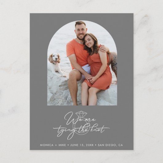 シンプルアーチフォトバジェットウェディング日付を保存 案内ポストカード (正面)