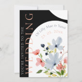 シンプルアーチブラックとピンクのフローラ結婚ズ 招待状 (正面)
