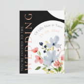 シンプルアーチブラックとピンクのフローラ結婚ズ 招待状 (スタンド正面)