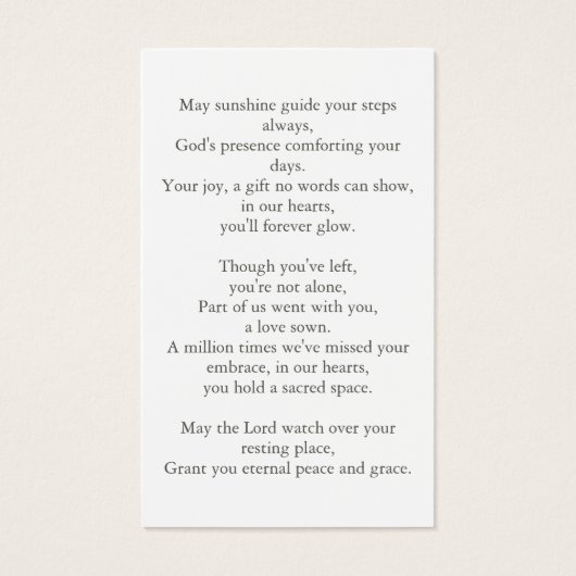 シンプルアーチ写真葬儀記念祈りの言葉カード (裏面)