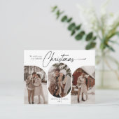 シンプルアーチ形3写真クリスマス シーズンポストカード (スタンド正面)