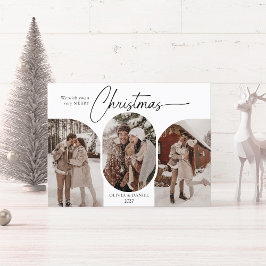 シンプルアーチ形3写真クリスマス シーズンポストカード