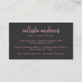 シンプルアートブラックピンクタイポグラフィ爪、 ネイルテック 名刺 (裏面)