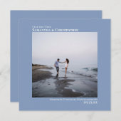 シンプルアートミニマルスクウェア写真結婚青 セーブザデート (正面/裏面)