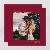 シンプルアートミニマルPhoto Cranberry Red 結婚's セーブザデート (正面/裏面)