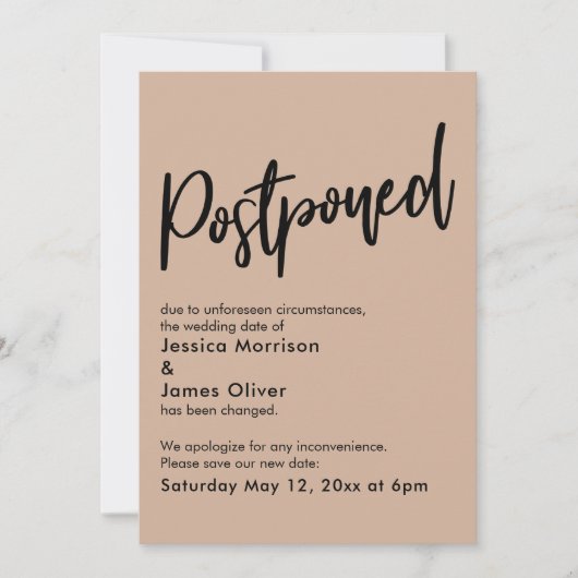 シンプルアーモンド結婚延期 招待状 (正面)