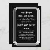 シンプルアールデコの白黒誕生日パーティー 招待状 (正面/裏面)