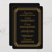 シンプルアールデコブラックのメ結婚ニュー・カード メニュー (正面/裏面)