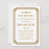 シンプルアールデコホワイトバースデーパーティー招待状 招待状 (正面)