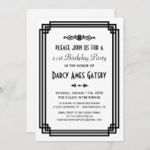 シンプルアールデコホワイト&ブラックバースデーパーティー 招待状 (正面/裏面)