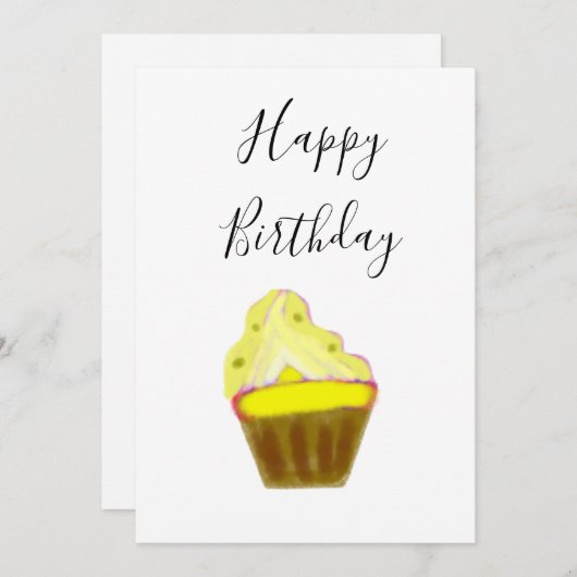シンプルイエローカップケエレガントーキハッピーバースデー (正面/裏面)