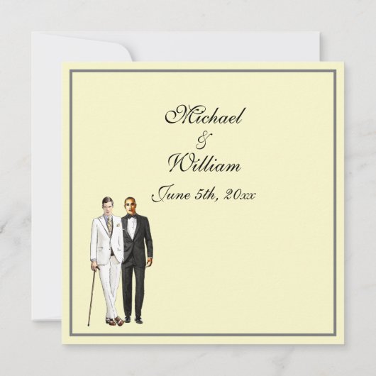 シンプルイエローグルーミングとグルーミングゲイ結婚式の招待 招待状 (裏面)