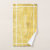 シンプルイエローグレー抽象芸術お名前ストライプの バスタオルセット (ハンドタオル)