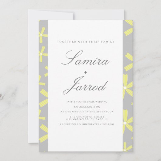 シンプルイエローグレー抽象芸術マーブル結婚ズ 招待状 (正面)