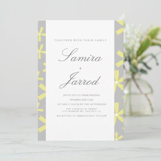 シンプルイエローグレー抽象芸術マーブル結婚ズ 招待状 (スタンド正面)