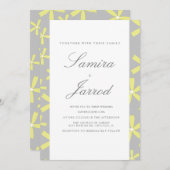 シンプルイエローグレー抽象芸術マーブル結婚ズ 招待状 (正面/裏面)