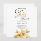 シンプルイエローサプライズイエローフローラ60誕生日 招待状 (正面/裏面)