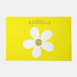 シンプルイエローホワイトデイジー金ゴールドファミリーパーソナル ドアマット