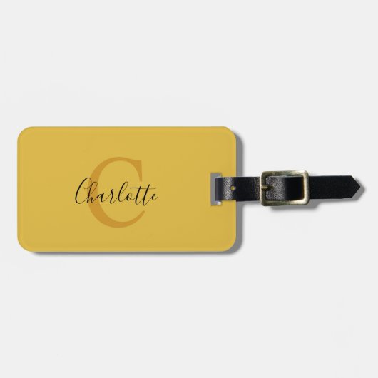 シンプルイエローモノグラム荷物タグ ラゲッジタグ (正面横)