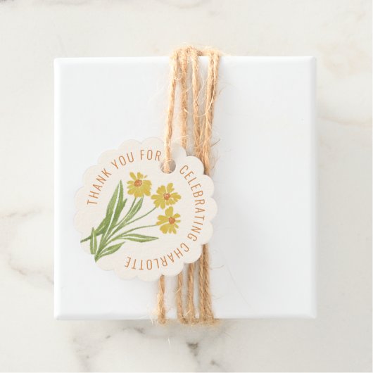 シンプルイエローワイルドフラワー誕生日お願いギフトラベル フェイバータグ (インサイチュ)