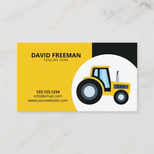 シンプルイエロー&ブラックトラクター建築 名刺 (正面)