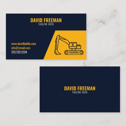シンプルイエロー・ブルー掘削機建築 名刺 (正面/裏面)